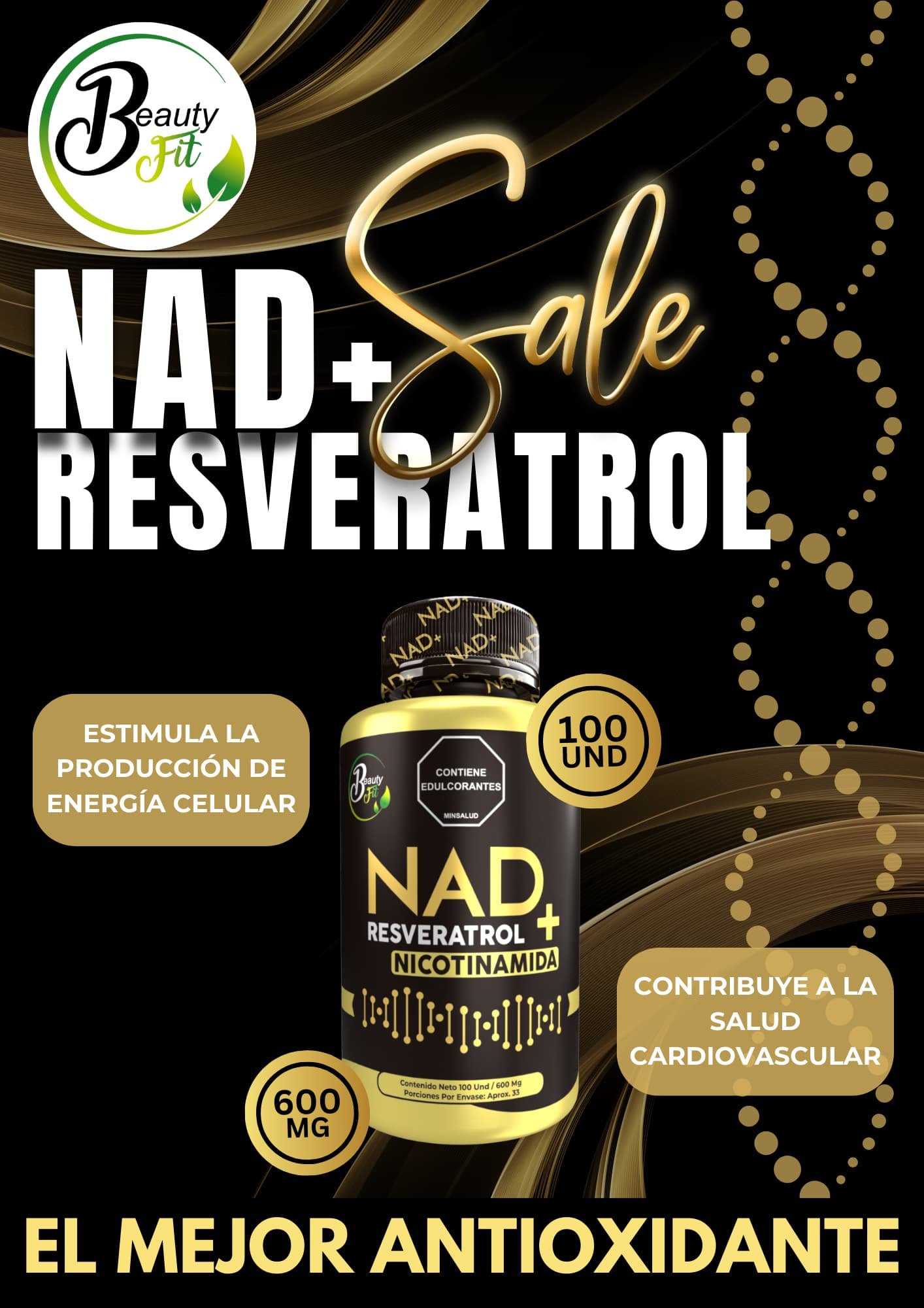 NAD+ con Resveratrol y Nicotinamida Fitovit x60 Tabletas Masticables - Imagen 2