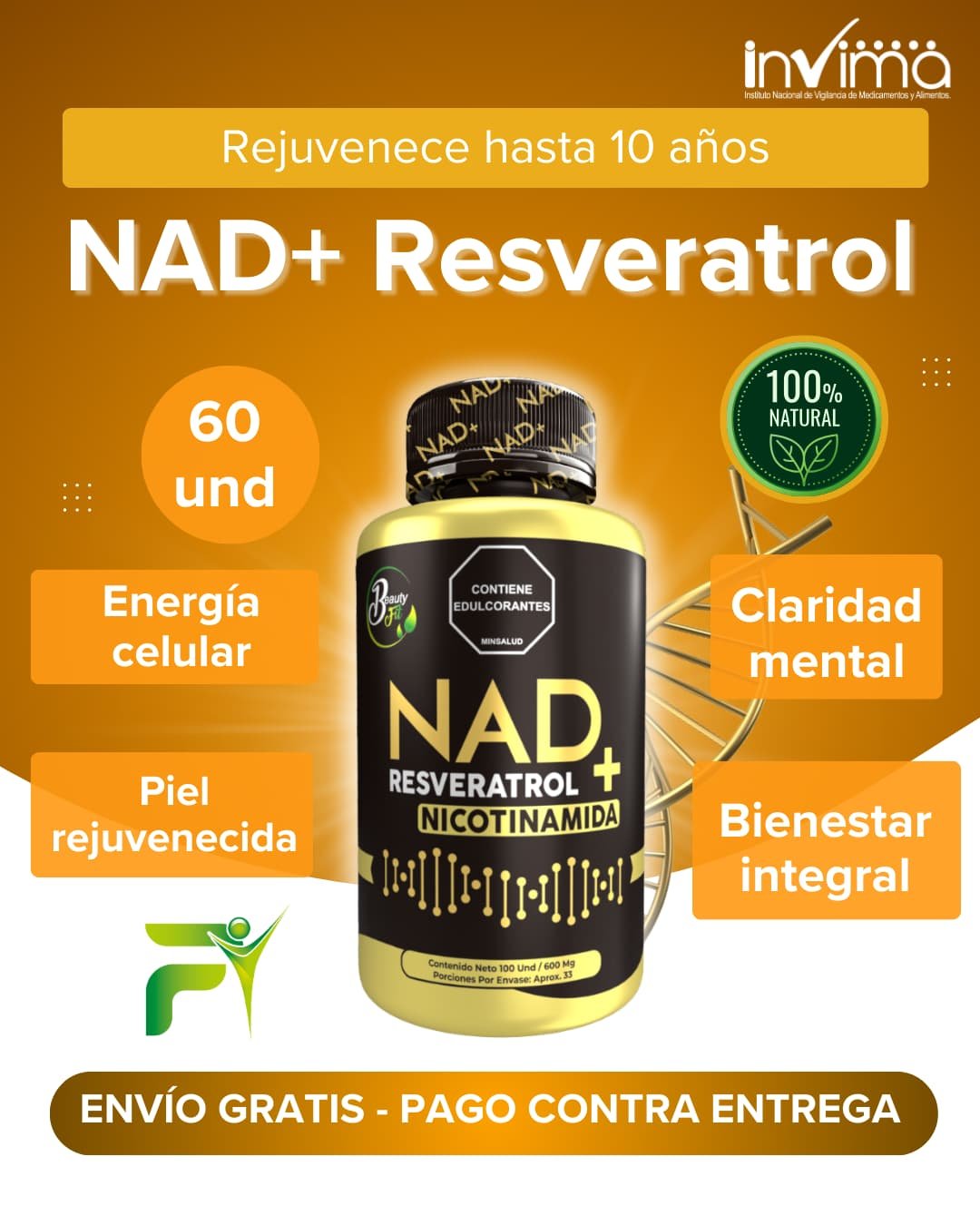 NAD+ con Resveratrol y Nicotinamida Fitovit x60 Tabletas Masticables - Imagen 6