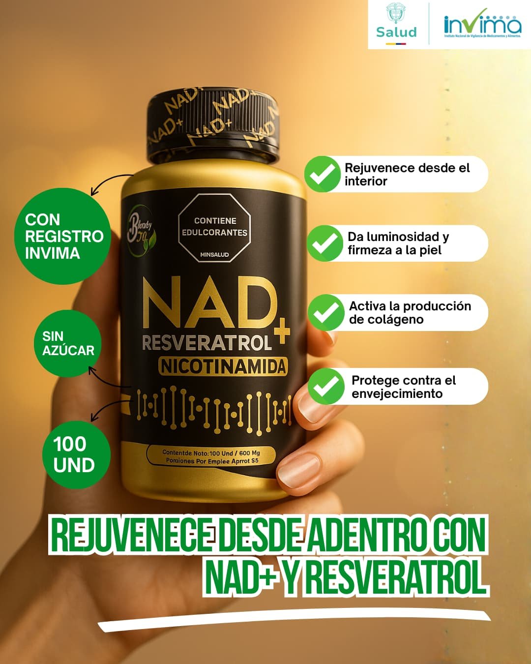 NAD+ con Resveratrol y Nicotinamida Fitovit x60 Tabletas Masticables - Imagen 4