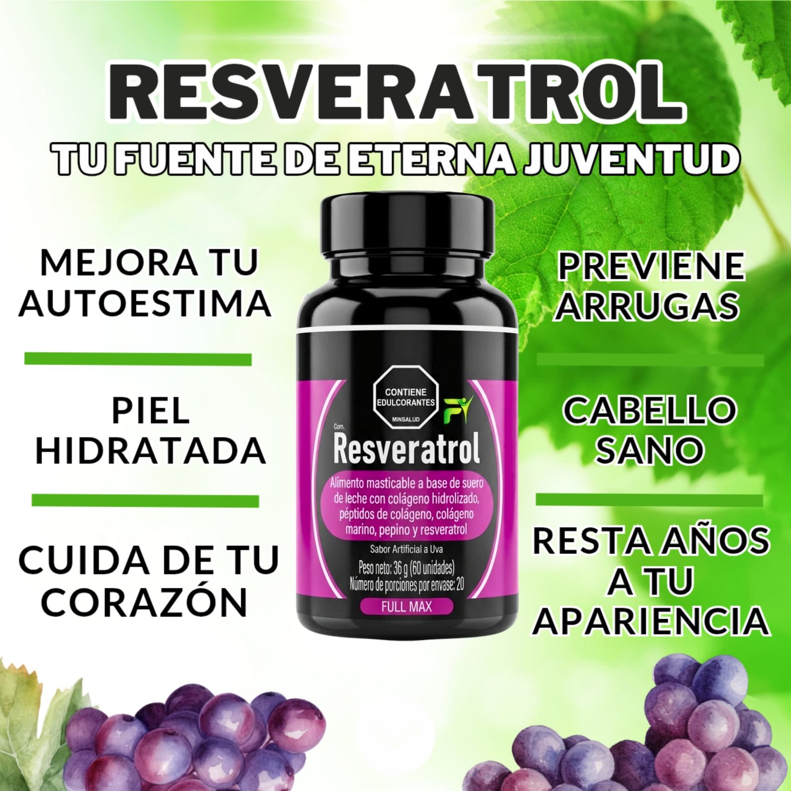 Resveratrol Full Max x60 Tabletas Masticables Fitovit – Pack x2 Unidades - Imagen 4