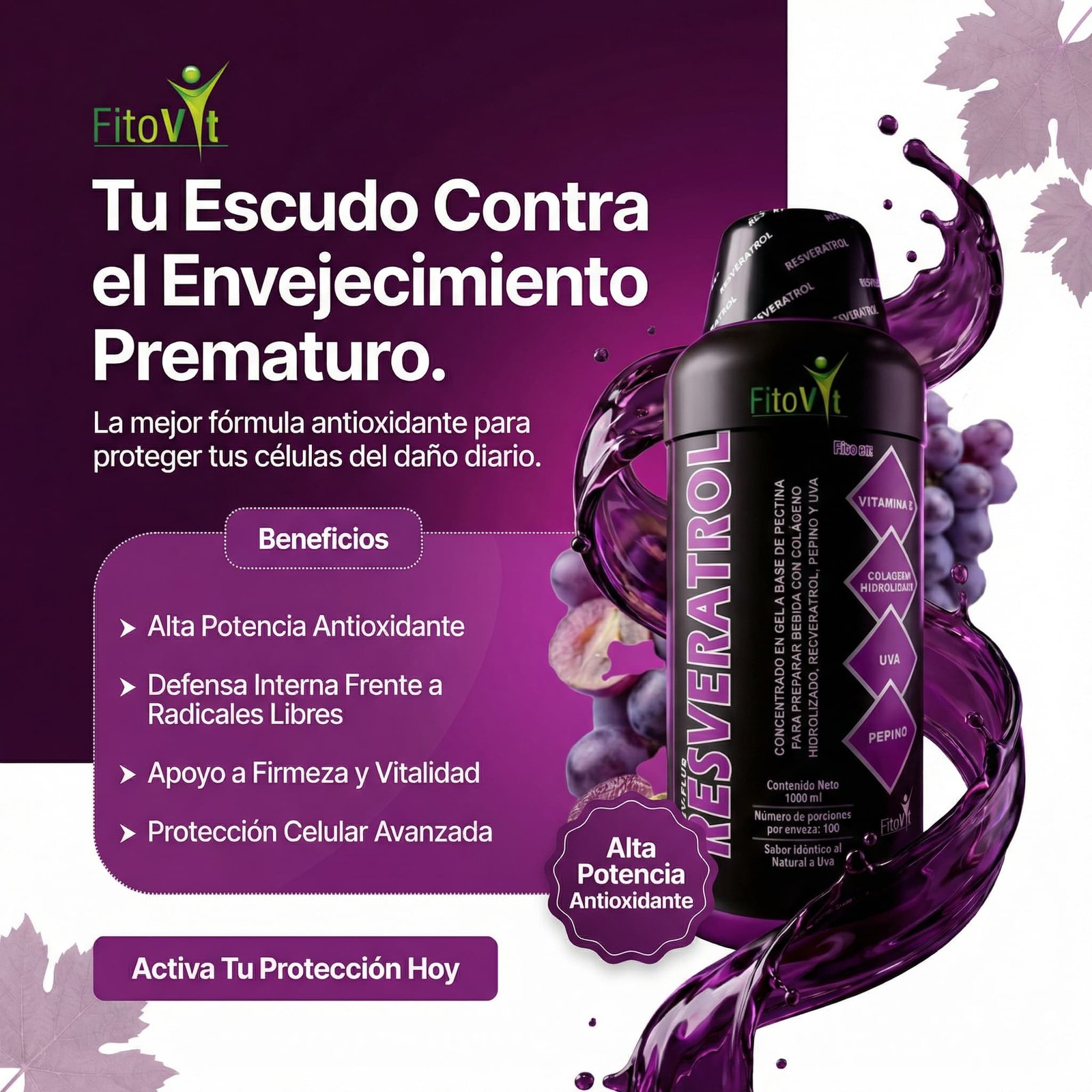 Resveratrol Plus Fitovit x1000 ml Antioxidante Premium - Imagen 4