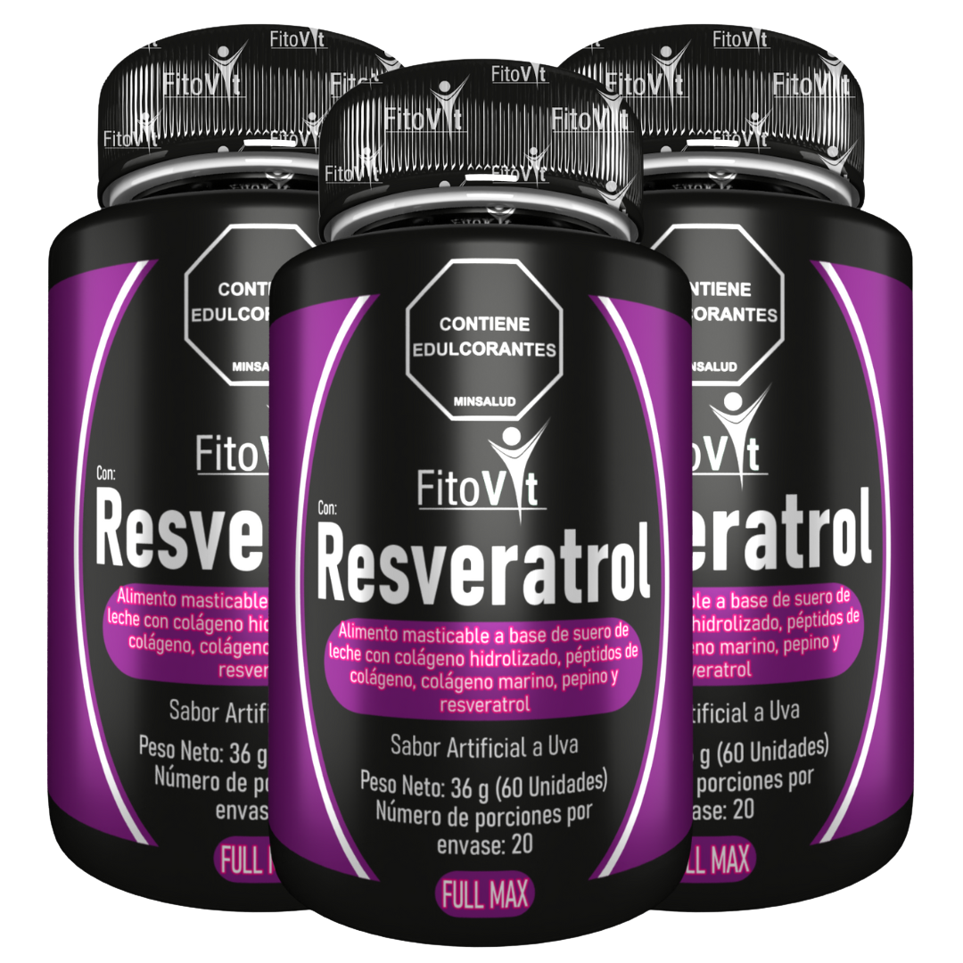Combo 3 Unidades Resveratrol Full Max x60 Tabletas Masticables Antioxidante y Antienvejecimiento